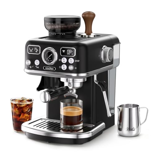 XIXUBX Espresso Machine with Grinder, PID & Programmable Settings, Black