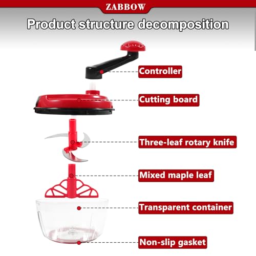 Multi-Functional Manual Food Processor,8 Cup Hand-powered Crank Chopper,Mincer Blender with Clear Container,for Vegetables Meat Fruits Nuts Herbs Onions (White)