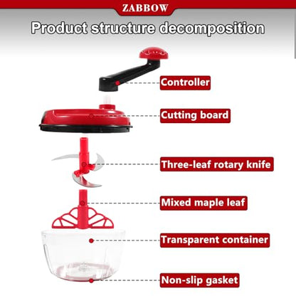 Multi-Functional Manual Food Processor,8 Cup Hand-powered Crank Chopper,Mincer Blender with Clear Container,for Vegetables Meat Fruits Nuts Herbs Onions (White)