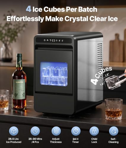Oylus 1.6" Clear Ice Cube Maker, 4 Large Square Ice Cube in 25 Mins
