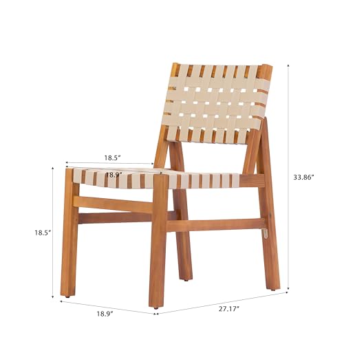 Christopher Knight Home Balew Acacia Wood Patio Dining Set for 4, Solid Wood Outdoor Dining Table Set for 4, 5 Piece Outdoor Dining Set with Rectangular Table and Woven Rope Accents, Teak+Beige