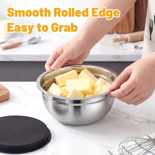 Beasea Mixing Bowls with Lids, 2 Pack 1.5 QT Small Stainless Steel Mixing Bowls with Airtight Lids, Nesting Metal Bowl Set for Kitchen, Baking, Prepping, Serving, Cooking