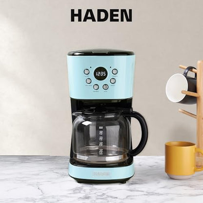 HADEN Coffee Machine, 12 Cup Programmable Drip Coffee Maker with Auto Shut-Off Function and Reusable Washable Water Filter, Turquoise & Chrome