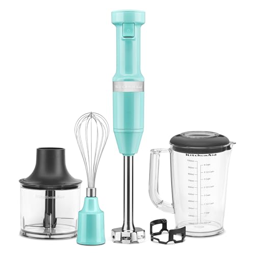 KitchenAid Variable Speed Corded Hand Blender with Blending Pitcher, Whisk and Chopper Attachments, KHBV83AQ, Aqua Sky