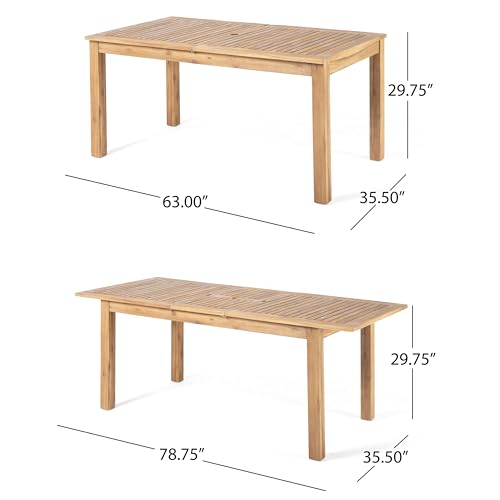 Christopher Knight Home 9 Piece Outdoor Dining Set Acacia Wood Expandable Table and 8 Light Brown Wicker Chairs Teak Finish Frame Patio Dining Furniture Set for Garden Backyard Porch Deck