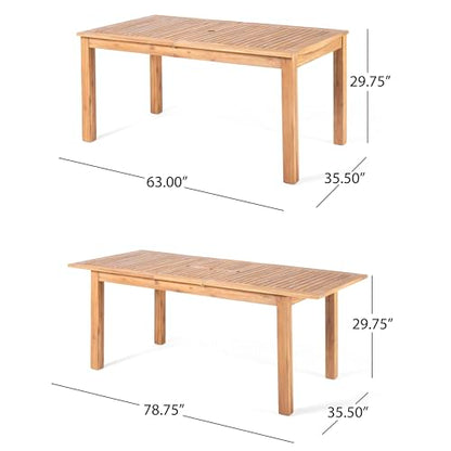 Christopher Knight Home 9 Piece Outdoor Dining Set Acacia Wood Expandable Table and 8 Light Brown Wicker Chairs Teak Finish Frame Patio Dining Furniture Set for Garden Backyard Porch Deck