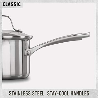 Calphalon Classic Stainless Steel Cookware Set, 10-Piece, Impact-Bonded Aluminum Base, Stay-Cool Handles, Oven Safe 450F, Silver