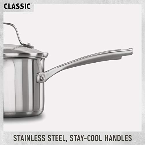 Calphalon Classic Stainless Steel Sauce Pan, 3.5-Quart, Impact-Bonded Aluminum Base, Stay-Cool Handles