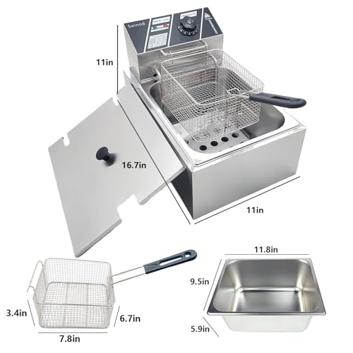 Electric Deep Fryer with Basket for Home Use, Countertop Commercial Deep Fryer 1700w Powerful Performance 9.7Qt Large Capacity Stainless Steel Oil Fryer, Temperature Control
