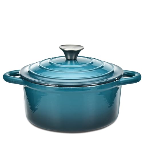 Hamilton Beach 3-Quart Enameled Cast Iron Dutch Oven, Navy with Cream Interior | Even Heat Distribution & Easy-Grip Handles | Ideal for Braising, Roasting,Stewing & Bread Baking