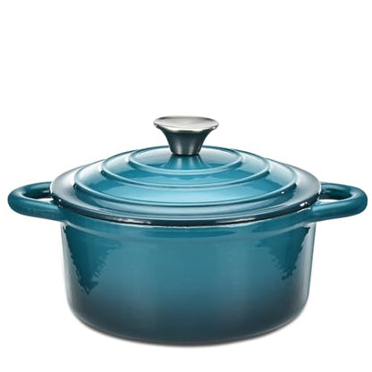Hamilton Beach 3-Quart Enameled Cast Iron Dutch Oven, Navy with Cream Interior | Even Heat Distribution & Easy-Grip Handles | Ideal for Braising, Roasting,Stewing & Bread Baking