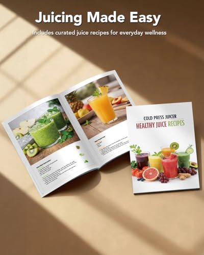 HOMEASY Cold Press Juicer Machines, 5.8'' Large Feed Chute for Whole Fruits and Vegetables, 300W Slow Masticating Juicer, High Juice Yield, 5 Smart Modes, Easy to Clean