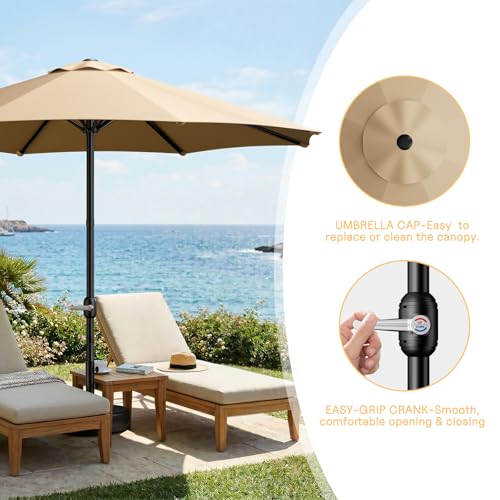 CHABATREE 9FT Outdoor Patio Umbrella with Easy Crank - UV Resistant & Waterproof Market Umbrella with Ventilated Canopy, 8 Sturdy Ribs & Powder-Coated Frame for Garden, Deck, Backyard, Pool, Patio Table