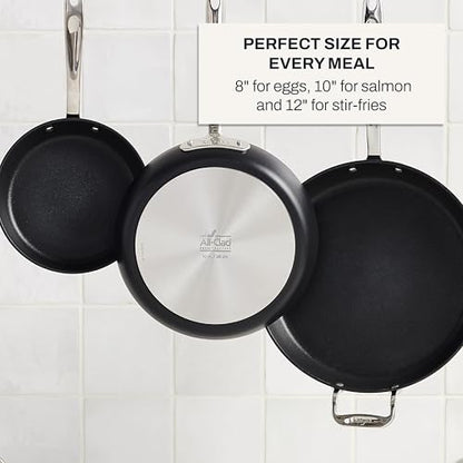 All-Clad HA1 Hard Anodized Nonstick Fry Pan Set – 5-Piece Cookware, 8", 10", 12" Skillets with Lid, Induction Compatible, Oven Safe to 500°F, Lid Safe to 350°F, Black
