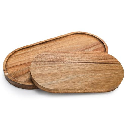 Elsjoy Set of 2 Acacia Wood Serving Trays, Long Wooden Serving Platter Oval Charcuterie Board Set for Home Decor, Fruit, Cheese, 𝟏𝟒" 𝐱𝟕" 𝐚𝐧𝐝 𝟏𝟏" 𝐱𝟓.𝟓"