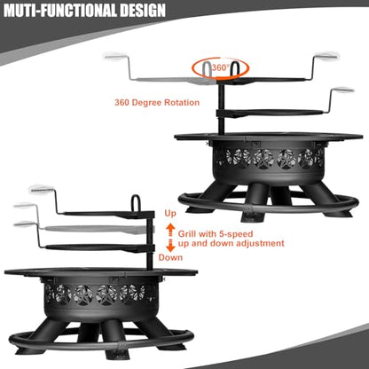 Verdeluxe 47 Inch Outdoor Fire Pit with 2 Grills, Extra Large BBQ Firepits for Outside, Metal Round Fire pits with Lid&Fire Poker,3 in 1 Wood Burning Outdoor Fireplaces for Backyard,Patio,Bonfire