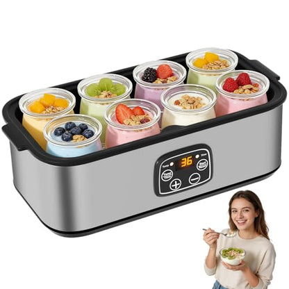Yogurt Maker with Adjustable Time and Temp Control, Yogurt Maker Machine with Automatic Shut-Off & Constant Temper for Homemade Probiotic, Greek Yogurt, BPA-Free (Black Grey, 48 oz/8 Jars)