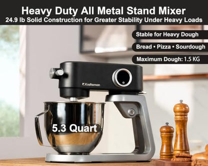 Kraftsman All Metal Stand Mixer DC Motor, Heavy Pizza Dough Mixer 5.3 QT