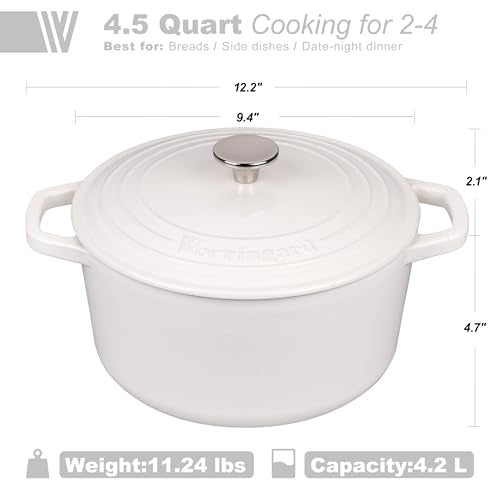 VORRINGARD Enameled Cast Iron Dutch Oven Pot with Lid, for Bread Baking, Round Bread Oven- include Sourdough Bread Baking Supplies Set, 4.5QT, White