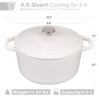 VORRINGARD Enameled Cast Iron Dutch Oven Pot with Lid, for Bread Baking, Round Bread Oven- include Sourdough Bread Baking Supplies Set, 4.5QT, White