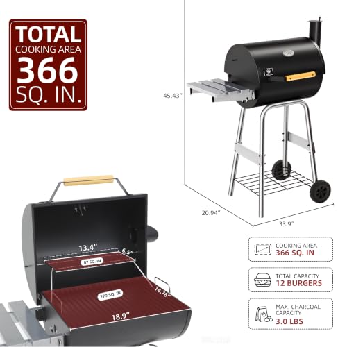 IRONYAK Small Charcoal Grills Outdoor 19 In. BBQ Smoker Foldable Side Table