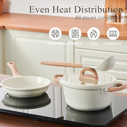 USELUCK Pots and Pans Set Non Stick Ceramic Cookware Set 22-Piece Nonstick Kitchen Cooking Sets Stockpot Saucepan Frying Pans