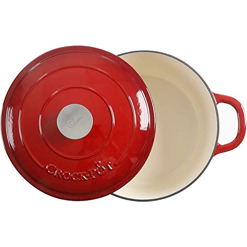 Crock-Pot Artisan 3-Quart Round Enameled Cast Iron Dutch Oven – Gradient Red, Durable Heavy-Duty Cookware for Slow Cooking, Roasting, Baking with Lid