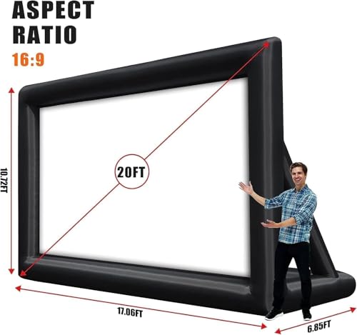 20FT/6.1m Inflatable Cinema Screen IPX4 | 250W High-Performance Blower & Paracord Anchoring System | Dual-Side 95% NTSC Projection for Stadium Events, Outdoor Cinemas, Festival Productions