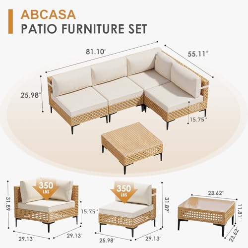 ABCASA 5-Pieces Patio Furniture Set with Non-Slip Cushions & Coffee Table
