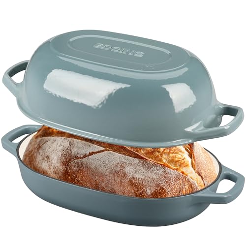 EDGING CASTING Enameled Cast Iron Oval Dutch Oven Pot with Lid, Dutch Oven for Sourdough Bread Baking, Bread Oven, Bread Dutch Oven, Oval Bread Pan, 7qt, Seasalt