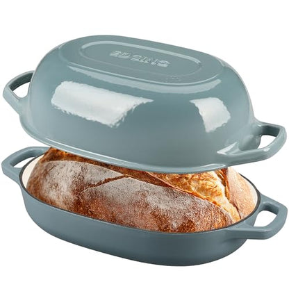EDGING CASTING Enameled Cast Iron Oval Dutch Oven Pot with Lid, Dutch Oven for Sourdough Bread Baking, Bread Oven, Bread Dutch Oven, Oval Bread Pan, 7qt, Seasalt