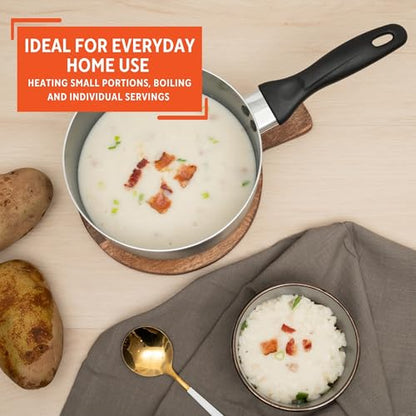 IMUSA Gray Ceramic Saucepan 1.5 Qt with Glass Lid, Nonstick with Cool-Touch Handle, Small Pot for Sauces, Soups, Stews and More