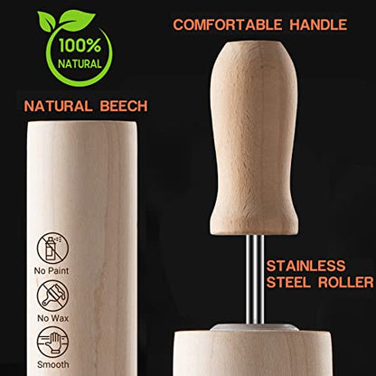 PARMEDU Classic Small Wooden Rolling Pin for Baking, 10.2 Inch, Natural