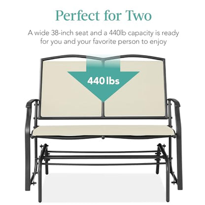 Best Choice Products 2-Person Outdoor Patio Swing Glider Steel Bench Loveseat Rocker for Deck, Porch w/Textilene Fabric, Steel Frame - Ivory/Gray