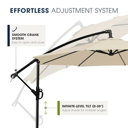 wikiwiki 10ft Patio Umbrella with Base Included, Outdoor Offset Cantilever Umbrella with Sandbag Base for Backyard, Garden and Pool, Easy to Tilt and Crank, Beige