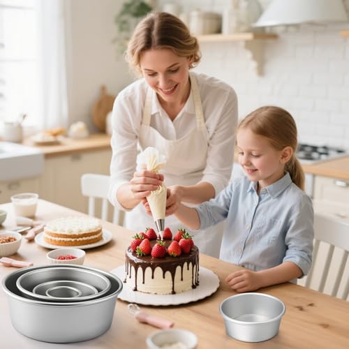 Mity rain 6 Pcs Round Cake Pan, Nonstick Aluminum Baking Pans Set of 2, 4, 6, 8 Inch Leakproof Circle Springform Pan with Removable Bottom Scrapers Demolding Knives for Cheese Pizza Home Party