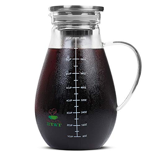BTaT- Cold Brew Coffee Maker, Iced Coffee Maker, 2 Liter (2 Quart, 64 oz), Iced Tea Maker, Cold Brew Maker, Tea Pitcher, Coffee Accessories, Iced Tea Pitcher, Cold Brew System, Cold Brew Pitcher