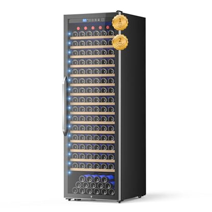 EORICE 24 Inch Wine Fridge Wine Cooler Refrigerator, 187 Bottles Freestanding Wine Cabinet with Sliding Rail Shelves, Glass Door & LED Lights, 41℉-64℉ Quiet Low Noise for Home Office Kitchen