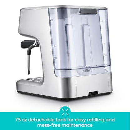 CASABREWS Ultra Espresso Machine with LCD Display, 20 Bar Espresso Maker with Powerful Milk Frother, Customizable Brewing Temperature, Barista-Level Latte and Cappuccino Machine for Home, Silver