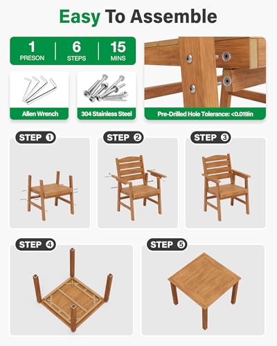 YEFU 12 Piece Square Patio Dining Set, Sturdy Aluminum Frame, HIPS, Teak