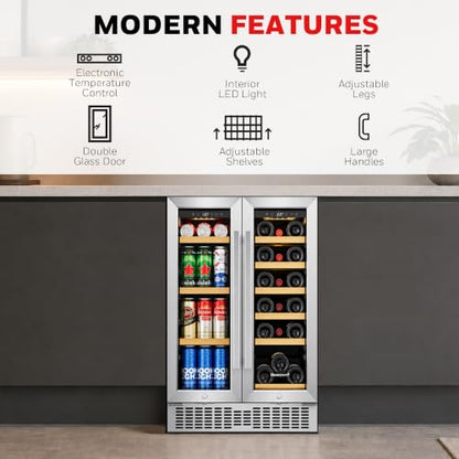 Honeywell 24 Inch Dual Zone Compressor Wine Cooler Refrigerator & Beverage Cooler,Large Freestanding Wine Cellar For Red,White,Champagne or Sparkling Wine,Digital Temperature Control,Stainless Steel