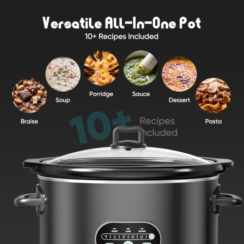 OLIXIS Slow Cooker 8 Quart, Ceramic Nonstick Coating, Programmable Slow Cooker with Dishwasher Stoneware Pot and Tempered Glass Lid, Multi Cookers with 3 Temperature, 35in Tangle Free Cord, Black