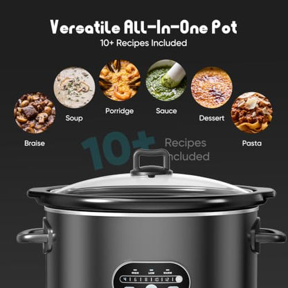 OLIXIS Slow Cooker 8 Quart, Ceramic Nonstick Coating, Programmable Slow Cooker with Dishwasher Stoneware Pot and Tempered Glass Lid, Multi Cookers with 3 Temperature, 35in Tangle Free Cord, Black