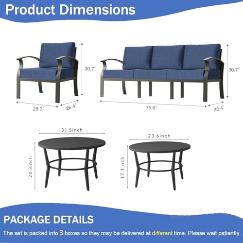 Kullavik Aluminum Outdoor Patio Furniture Set with 5.1'' Thick Cushions
