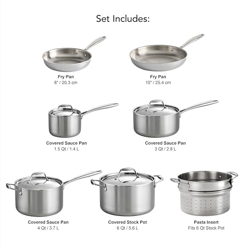 Tramontina Signature Tri-Ply Clad Stainless Steel 11-Piece Cookware Set with Lids, Pots and Pans Kitchen Set, Induction-Ready, Dishwasher-Safe, NSF-Certified