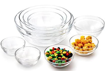 Lawei Set of 9 Glass Mixing Bowls - Glass Nesting Bowls Prep Bowl Clear Salad Bowls for Kitchen Prep Salad, Cereal, Ice Cream, Pasta, Fruits
