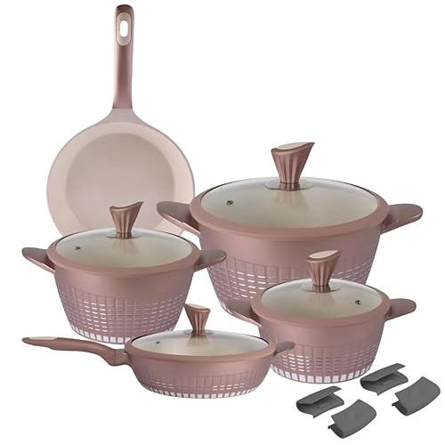 Kochstelle 13pcs Pots and Pans Set Nonstick, Marble Ceramic Coating Induction Cookware Set, Non Stick Kitchen Cooking Set with Frying Pans, Saucepans & Utensils, PFOA & PFOS Free