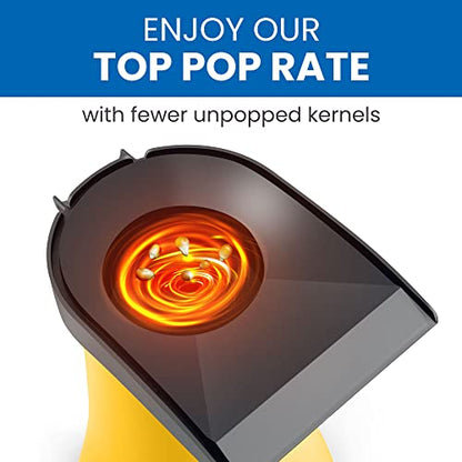 Elite Gourmet Fast Hot Air Popcorn Popper, 1300W Electric Popcorn Maker with Measuring Cup & Butter Melting Tray, Oil-Free, Great for Home Party Kids, Safety ETL Approved, 4-Quart, Yellow