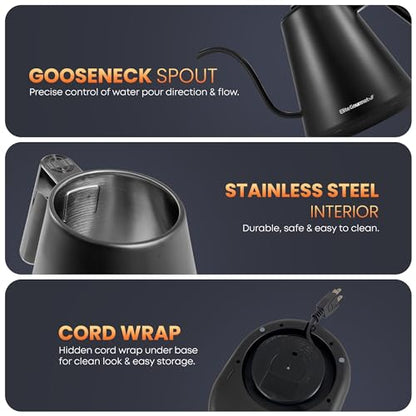 Elite Gourmet EKT3001 1L Digital Kettle, 304 Stainless Steel, Matte Black