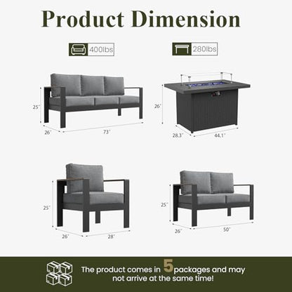 LayinSun 7 Piece Aluminum Outdoor Furniture Set with Fire Pit Table